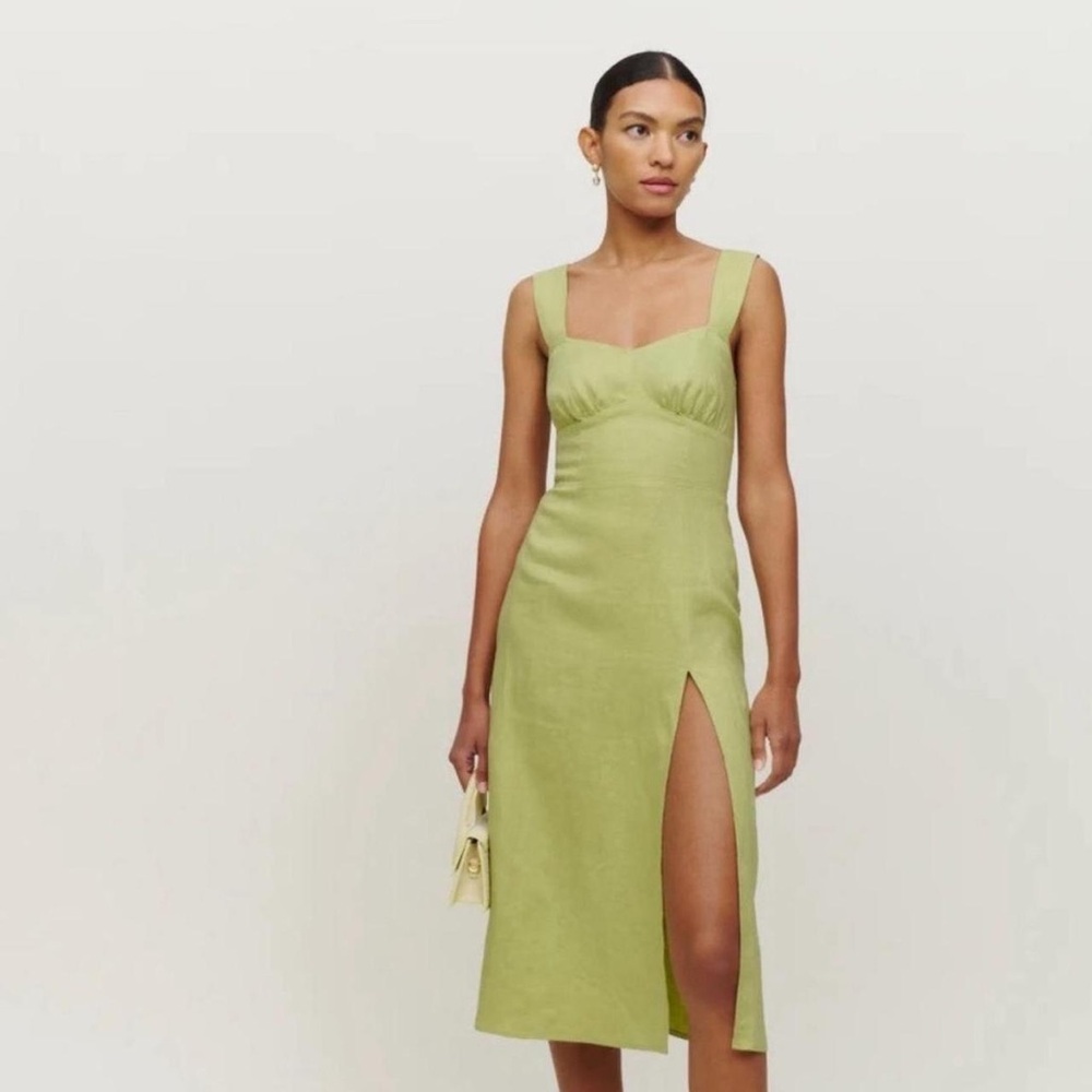 Reformation Linen Elegant Green Sleeveless Dress